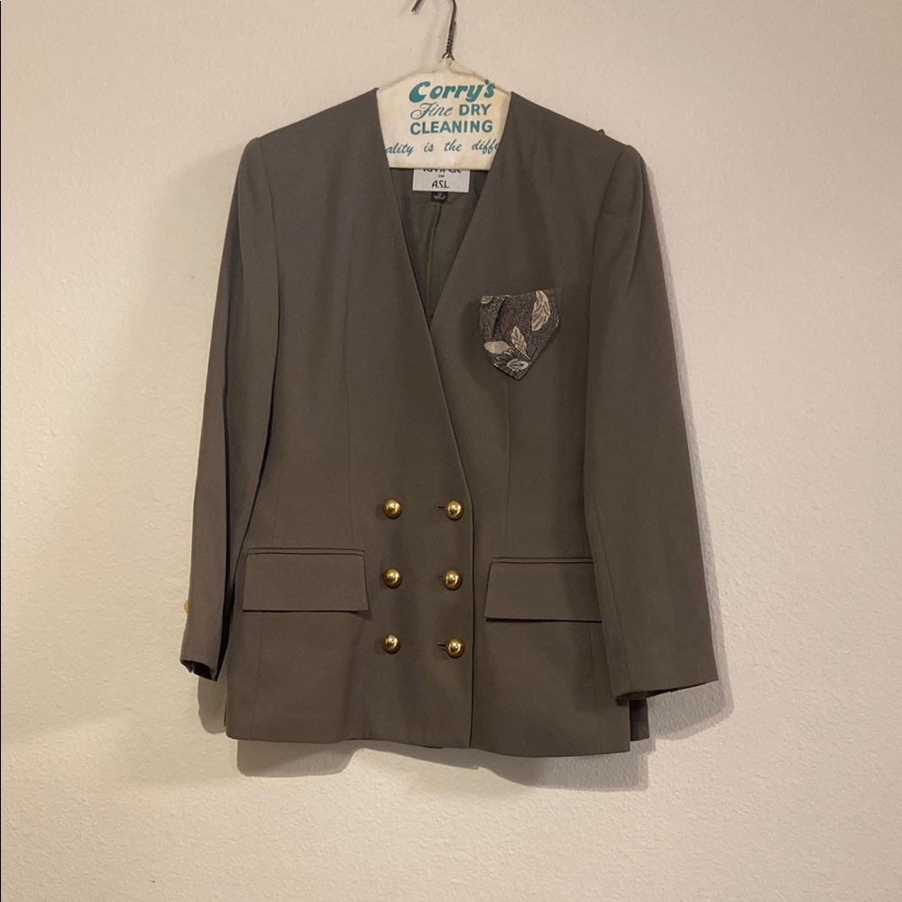 Vintage Kasper Elegant Women's Blazer and Skirt Suit  with Gold Accents